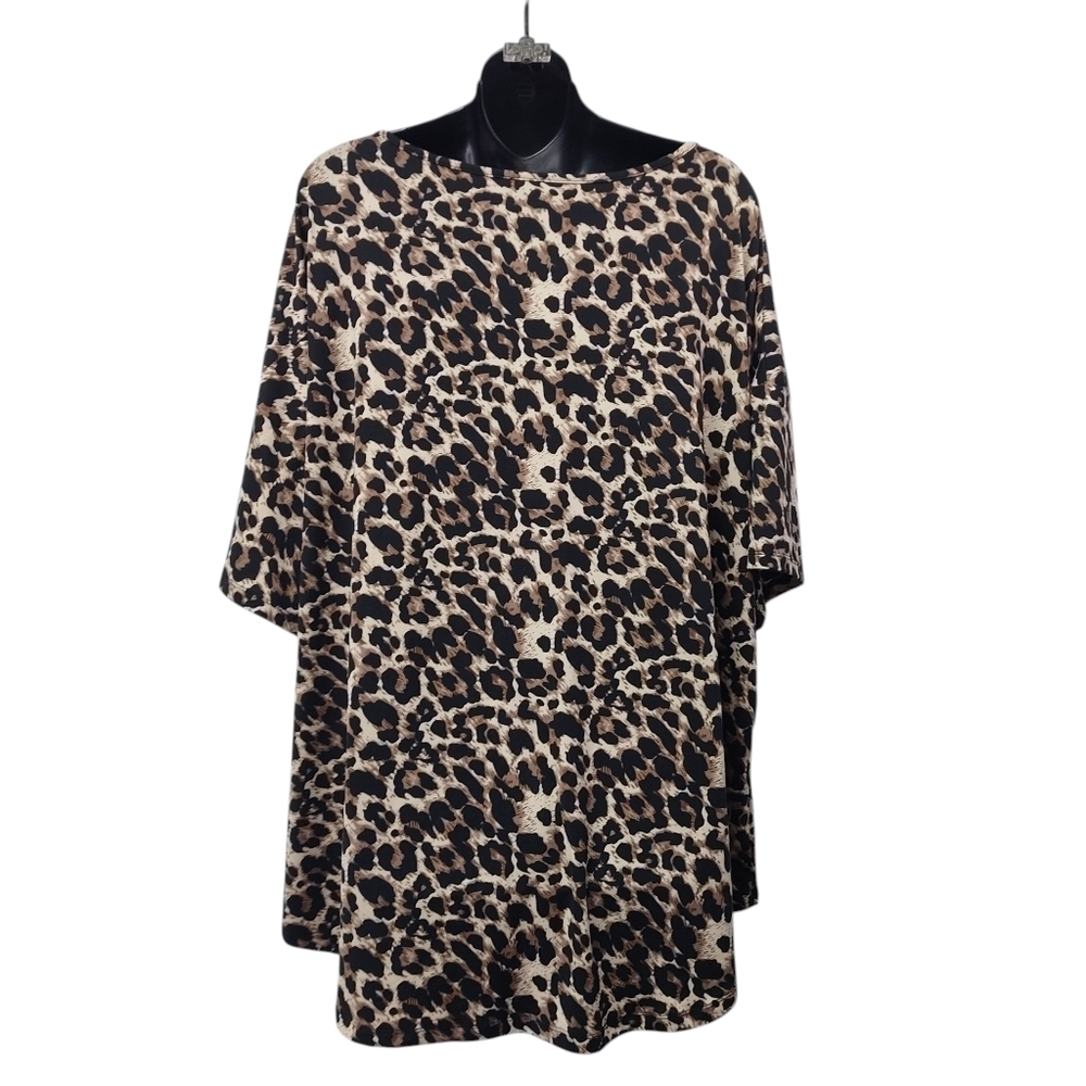 Emery Rose Womens Leopard Print Pullover Stretch Soft Blouse Plus Size 4XL - Picture 2 of 8